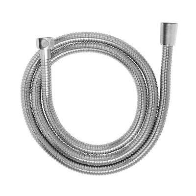 Pressalit Wave lux bruseslange i krom, 1,5 meter lang, lavet af rustfrit stål med blank overflade og klare endetilslutninger.