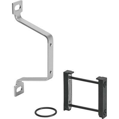 Festo monteringsvinkel MS6-WPE i metal til Festo MS serie, medfølgende sort monteringsbeslag og en ring.