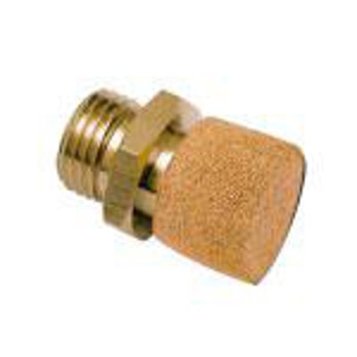 Parker messing lyddæmper med flow regulator og udvendigt G1/2 BSPP gevind, ideel til støjreduktion og flowkontrol.