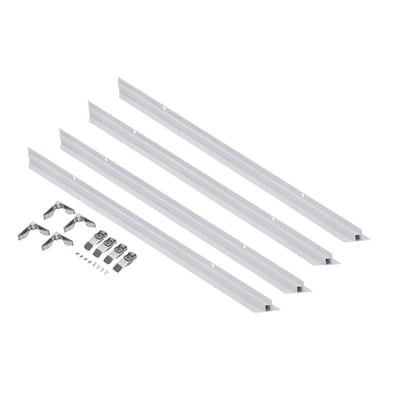 SpectrumLED Algine panelramme til nedsænket montering, 600x600, består af fire lysegrå aluminiumsprofiler samt monteringsbeslag og skruer.