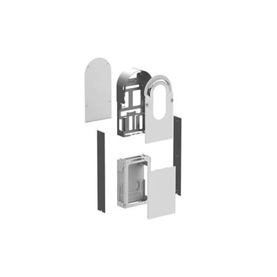 Schneider Electric Metal kit Pro AC til jordmontering, vist som adskilte dele med ramme, monteringsplade og paneler.