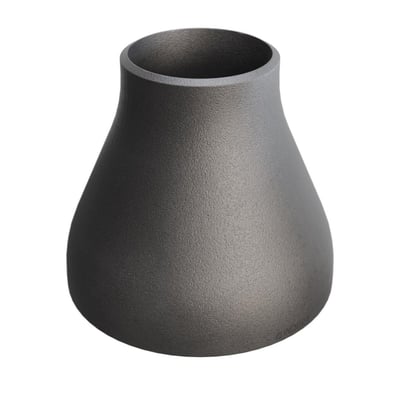 Konisk reduktion i P235GH stål, dimensioner 114,3/3,6 x 60,3/2,9, med ru overflade og isoleret på hvid baggrund.