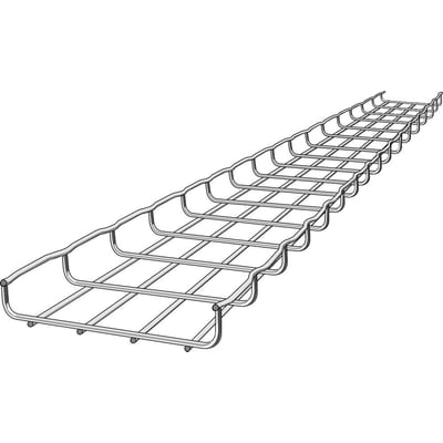 En 3 meter lang Legrand gitterbakke CF30/150-X i varmgalvaniseret stål med 150 mm bredde og 30 mm kant, set fra et skråt perspektiv.