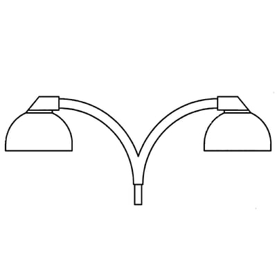 Dobbeltarm buet udlæg til 2x0,5 meter, en illustration af en arm med to buede udhæng og plads til lamper.
