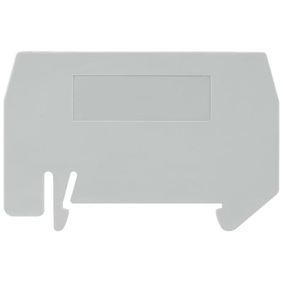 Siemens skillevæg til klemmer, 6 mm², grå, med et rektangulært mærkningsfelt og snap-on montering. Produktet ses isoleret på hvid baggrund.
