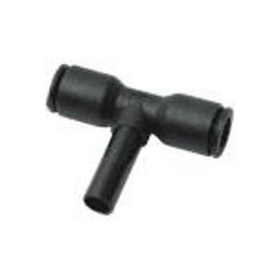 Parker indstiks T-stykke i sort teknisk polymer til 6mm og 8mm rør, ROHS-kompatibel.