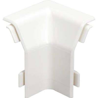 Perlegrå plast indvendigt hjørne til 20x70mm SL kabelkanal, fotograferet skråt forfra.