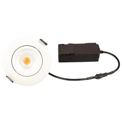 Scan Products Luna Low Profile Elite LED downlight med sort driver og tilslutningskabel, hvid mat finish og 88mm diameter.