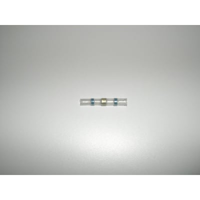 TE Connectivity vandtæt loddemuffe til 2-4 kvadrat ledninger, blå, med tydelig loddering og isolationsringe, vist på en hvid baggrund.