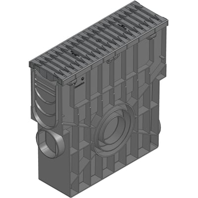 NID sandfang 160 x 500 mm i sort PA-GF med kraftig rist, designet til 25 tons belastning og effektiv sandopsamling.