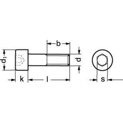 Teknisk tegning af M18x280 DIN 912 sort cylinderisk unbrakoskrue, viser mål for hoved og skaft.