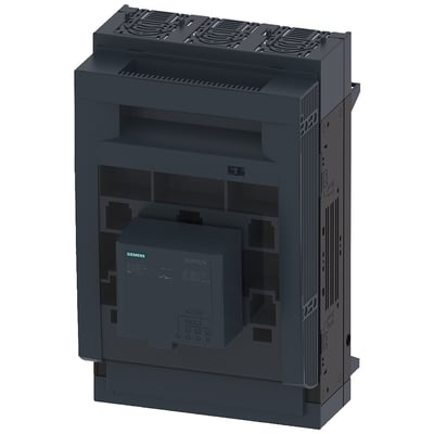 Siemens SENTRON sikringsafbryder 3NP1, 3-polet, NH1, 250A, med boks terminaler og synlig elektronisk EFM10 sikringsovervågning.