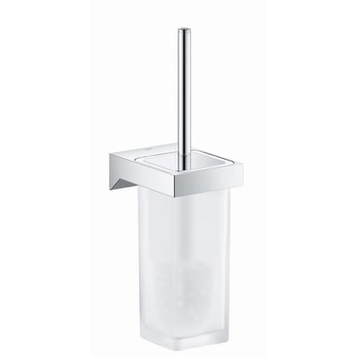 Grohe Selection Cube toiletbørste med væghængt holder i forkromet metal og matteret glas med poleret overflade.