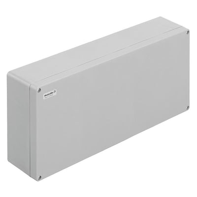 Gråt, lukket Weidmüller Klippon POK-plastkabinet med skruer i hjørnerne, 600 x 250 x 120 mm.