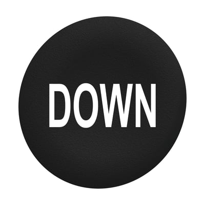 Schneider Electric trykflade i sort med hvid "DOWN" tekst, til Ø30 mm flush trykknaphoveder.