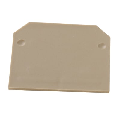 Weidmüller endeplade AP2,5 PA i beige polyamid, designet til SAK 2,5/35 terminaler, set forfra.