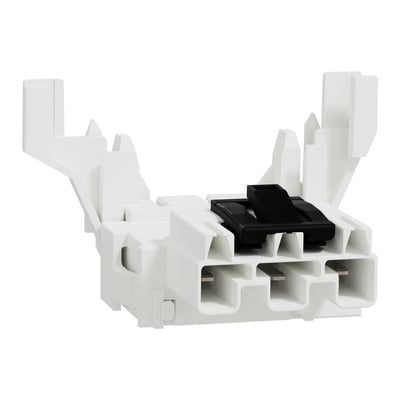 Lauritz Knudsen Thorsman CYB-AD adapter med 3-pin han Wago Winsta konnektor i hvid PA materiale med sort spærremekanisme.