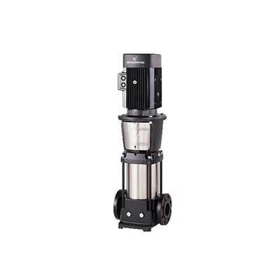 Grundfos CR 32-3 A-F-A-E-HQQE pumpe med tydelig Grundfos logo på motoren og rustfri stålkrop.