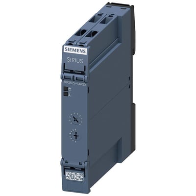 Siemens SIRIUS 3RP25 tidsrelæ med 1 CO skiftekontakt og LED-indikator, grå plastikhus.