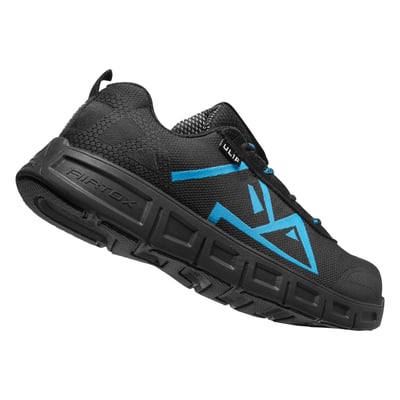 Airtox UL1P sikkerhedssko i sort med blå detaljer, størrelse 42, med fokus på sålen og siden.