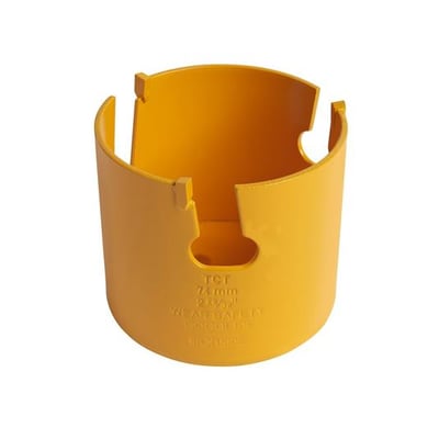 Ironside universal HM-hulsav på 76 mm i gul med åben cylindrisk form og skær langs kanten.