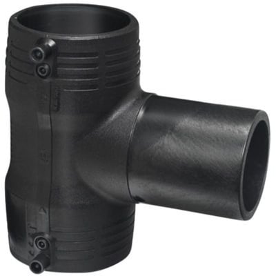 Georg Fischer svejsetee 75mm PE100, SDR 11 til gas og vand, vist fra en anden vinkel.