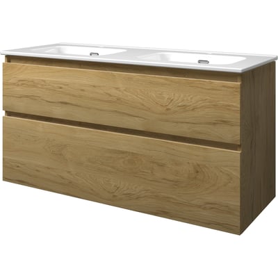 Sanibell Proline møbelsæt i ideal eg med 2 skuffer og integrerede greb, bredde 121cm, dybde 46cm, højde 62cm.