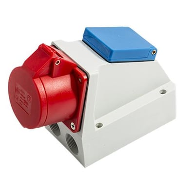 PC Electric CEE Combo vægudtag i grå med 5P, 16A og et lukket DK udtag med jord.