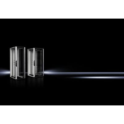 Rittal VX IT netværks-/serverskab med glasfrontdør og ståldør bagpå, 600x2000x1000 mm, vist med et skab til venstre og et til højre.