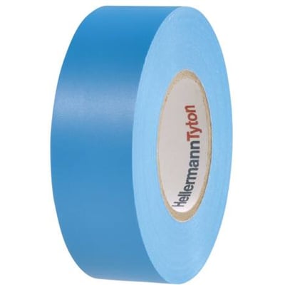 HelaTape Flex 1000+ el-tape i blå vinyl, 0,18 x 19 mm og 20 m lang, med logo på kernen.