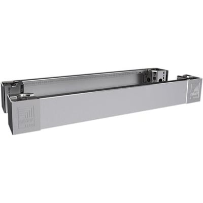 Rittal sokkelelement VX, for+bag, RF i rustfrit stål med 800mm bredde og 100mm højde, vist med hjørner og paneler.