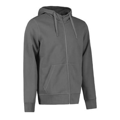 ID Identity hættecardigan i core silver grey til mænd i størrelse 2XL, med kængurulomme og gennemgående lynlås.