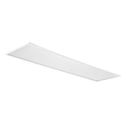 Opple LED-panel B4 RE295 på 23/34 W med 830 lysfarve og U19, set skråt forfra som et aflangt, hvidt loftspanel.