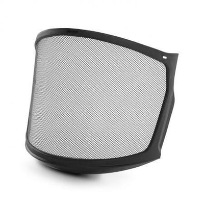 Kask Primero-visir i sort metalnet set skråt forfra med en buet, mørk ramme.