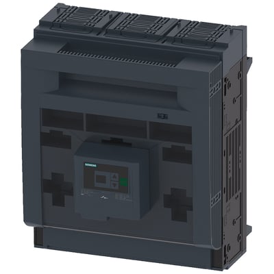 Siemens SENTRON 3NP1 sikringsafbryder, 3-polet, NH3, 630A, med EFM20 sikringsovervågning og display i mørkegrå plast.