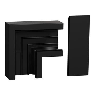 Thorsman L-stykke til kabelføring i sort PVC, model TEK-LS123/72, passer til 123x72 mm kanaler.