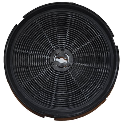 Thermex KF56 kulfilter i sort plast med en diameter på 192mm og en tykkelse på 40mm, der passer til flere emhættemodeller.