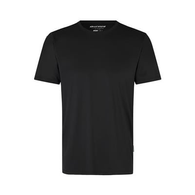 Bagfra-perspektiv af Geyser Interlock T-shirt G21040 i sort, størrelse 2XL, med diskret logo ved hoften.