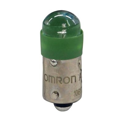 Omron A22NZ trykknap tilbehør med grøn LED lampe til 24 VAC/DC, model A22NZ-L-GC.