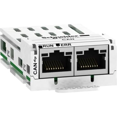 Schneider Electric Ethernet IP option VW3E704100000 med to RJ45-porte og indikatorlamper til Modicon LMC078 motion controllere.