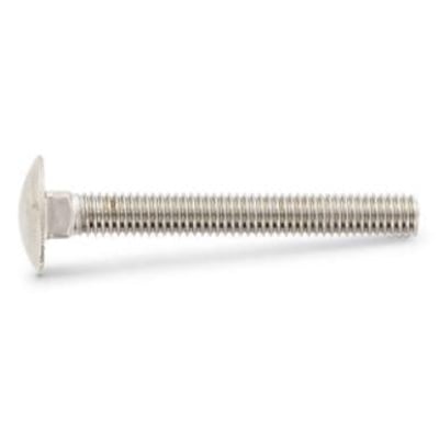 M5x110 mm DIN 603 bræddebolt i rustfrit A2 stål med fuldgevind og en rund hovedform.