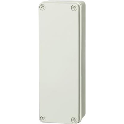 Fibox Piccolo montageboks i lysegrå ABS plast med fire synlige skruer i hjørnerne, mål 80x230x85 mm.