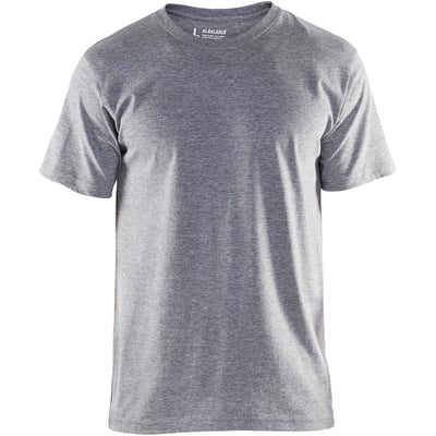 Gråmeleret Blåkläder Workwear T-shirt i størrelse 2XL med rund hals og korte ærmer, set forfra.