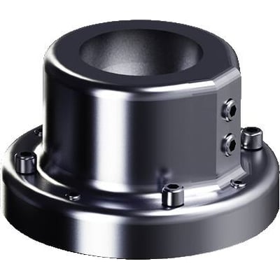 Rittal CP 40 side-/bundbeslag i rustfrit stål med synlige bolte og en hul cylinderformet åbning i toppen.