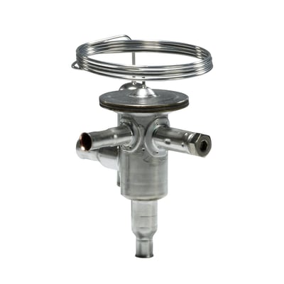 Danfoss Varmgas by-pass regulator TUH, 068u2951 med 10mm tilgang og 12mm afgang, vist på hvid baggrund.