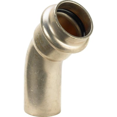 Viega 15 mm Seapress presbøjning 45 grader fremstillet af slidstærk CuNi10Fe1,6Mn legering til havvand.