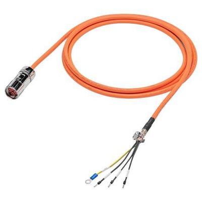 Siemens 20 meter power kabel 4x 1.5, færdigmonteret til motor S-1FL6 HI 400 V med orange kappe og Chrom-stik i hver ende.