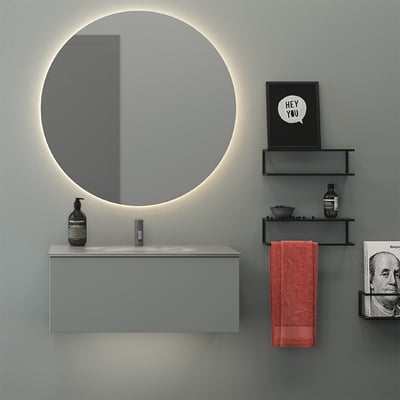 Dansani YOU Underlight til 100 cm vaskeskab med integreret LED-belysning og et rundt spejl.