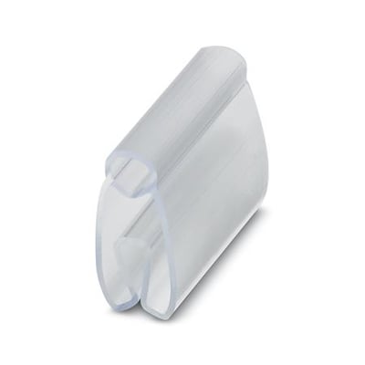 Transparent skilteholder PATG 4/23 fra Phoenix Contact til påsætning på kabler med 6-10 mm diameter og skriftfelt på 23 x 4 mm.