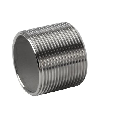 Gennemskåret nippel i rustfrit stål (AISI316) med 3/8'' gevind og 22mm længde, velegnet til drikkevandsinstallationer.